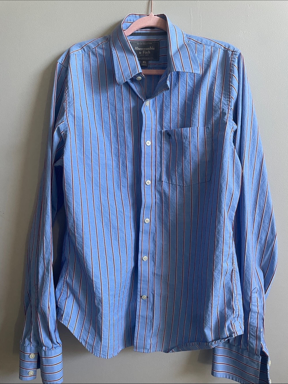 Abercrombie & Fitch Blue Button-Up Shirt with Red & White Stripes